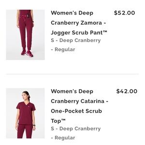 FIGS S Women's Deep Cranberry Scrub Set